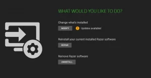 Repair button in Razer Synapse opened window