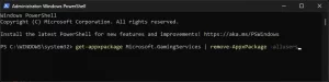 start ms command entered in PowerShell window