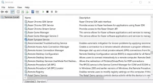 locate Razer Synapse in windows services box
