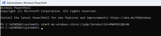 command entered in opened PowerShell window