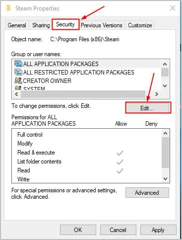 Steam-properties-security-tab