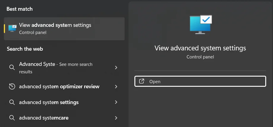search-for-Advanced-System-Settings