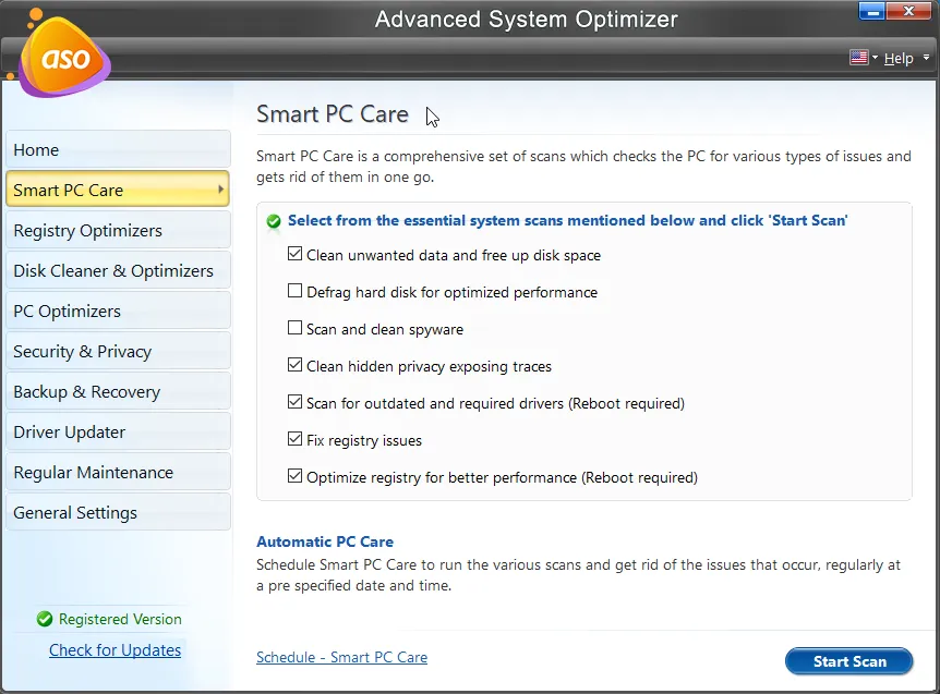 Smart PC Care option