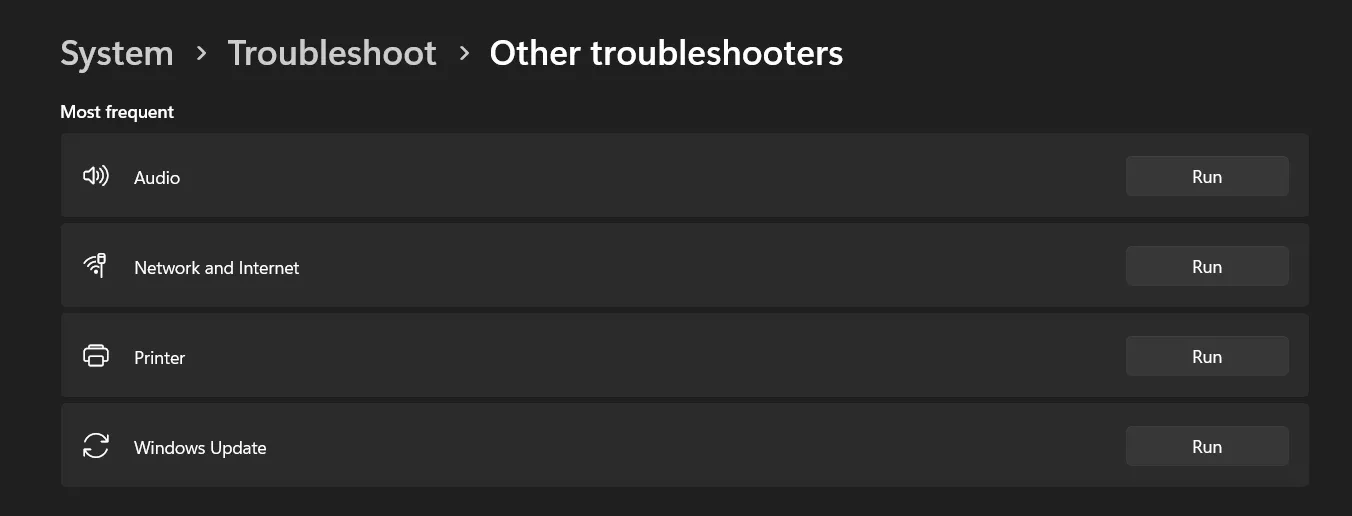 Network & Internet option in other troubleshooters