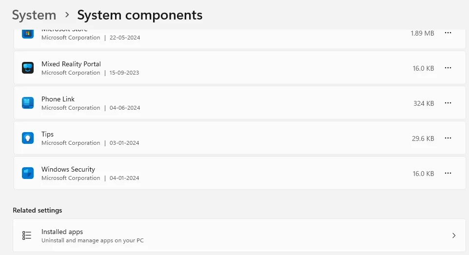 Windows Security under system components