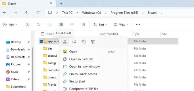 app cache folder