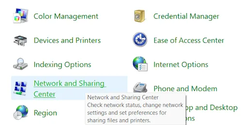 find Network & Sharing Center