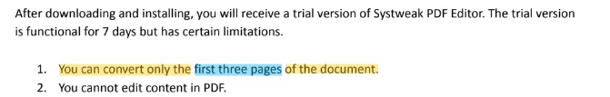 highlighted text using systweak pdf editor