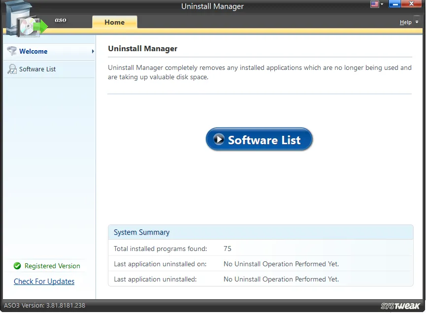 Uninstall Manager_Software List Scan window