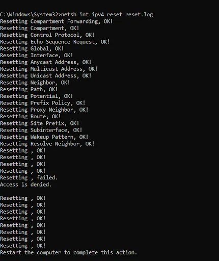 use command netsh int ipv4 reset IPv4 settings