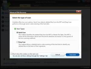 Scan Type - Advanced Disk Recovery