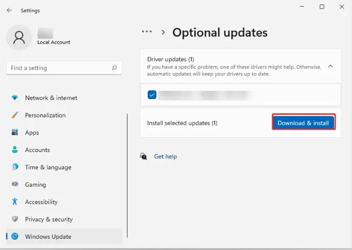 Click on optional updates