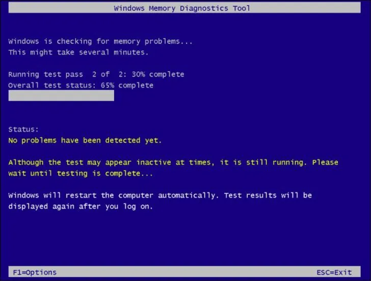 windows checking for memory problem