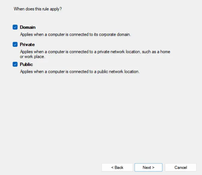 select action type - inbound rule