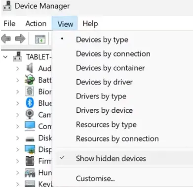 View tab - device manager