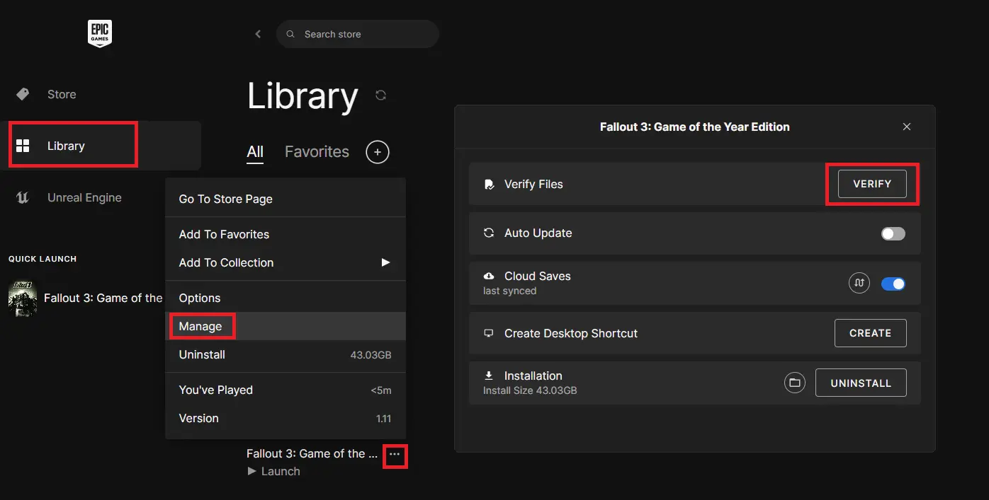 Epic game launcher Library option