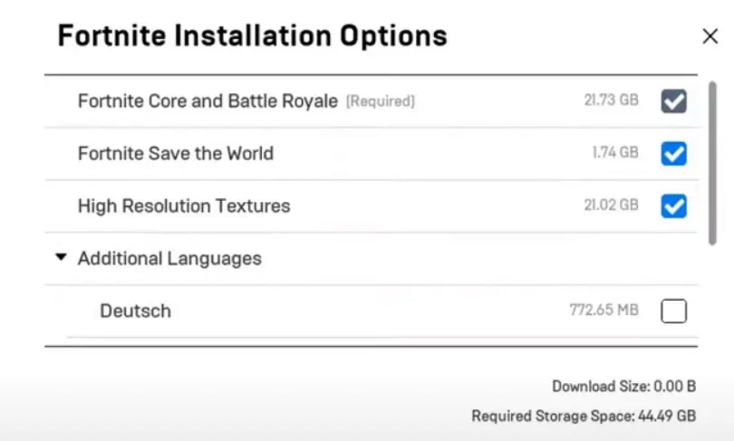 Fortnite Installation Options