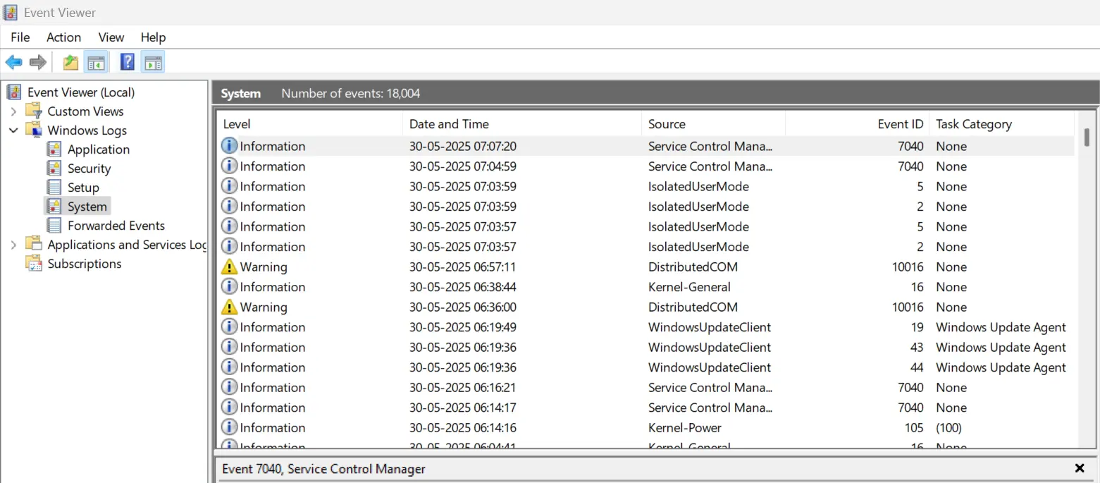 event viewer