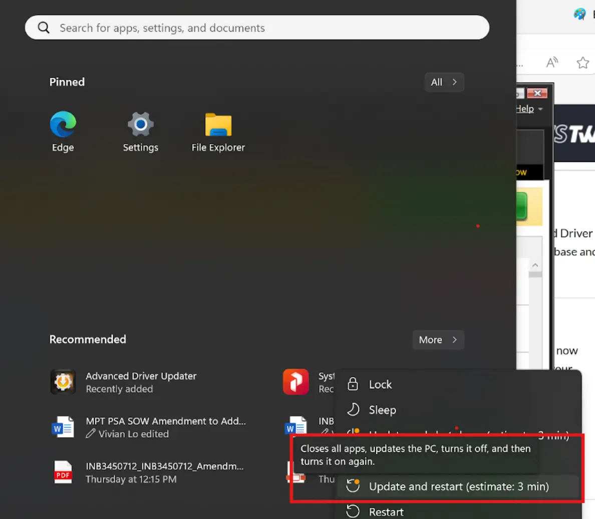 Update and Restart PC