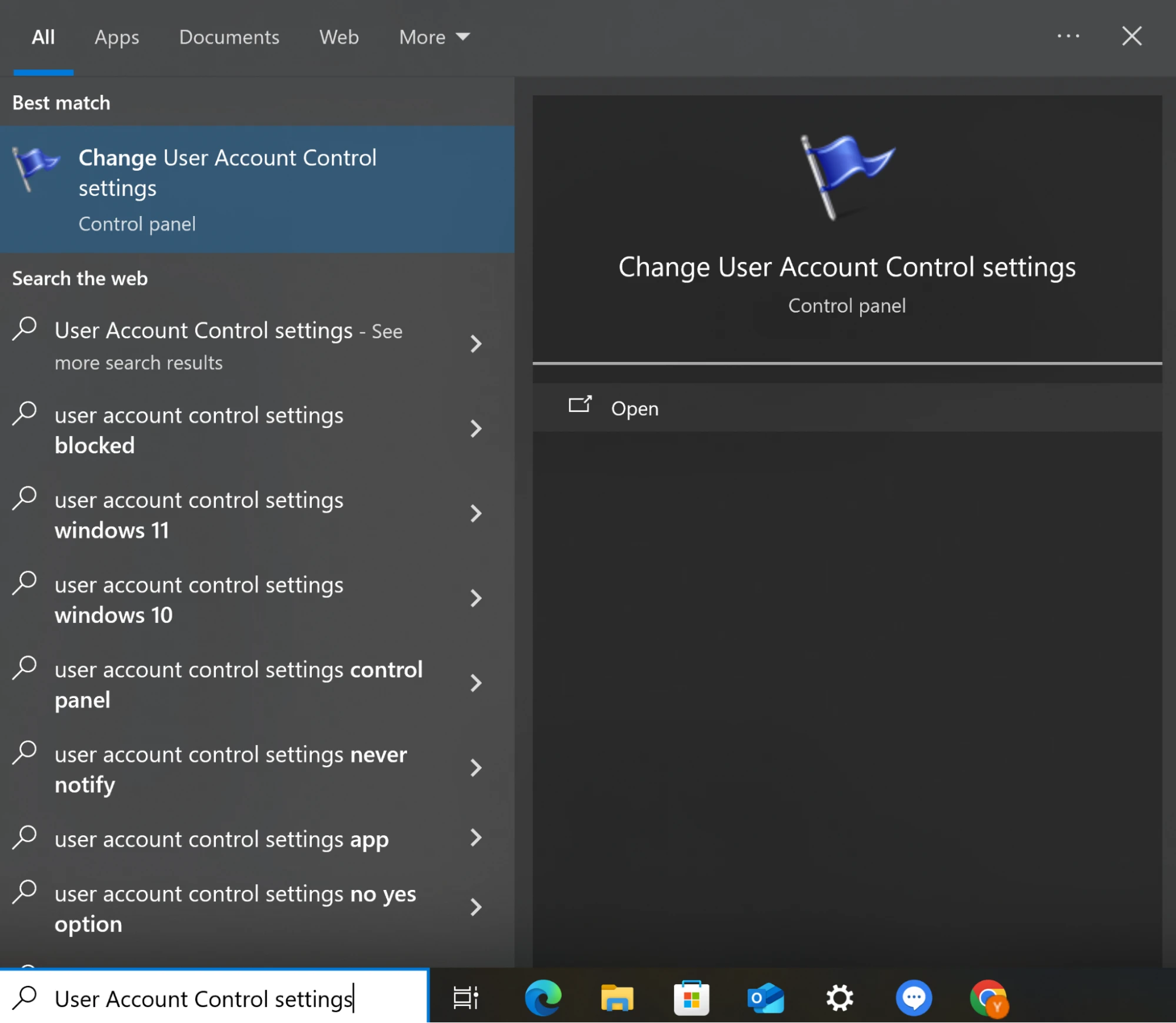 type change user account control settings