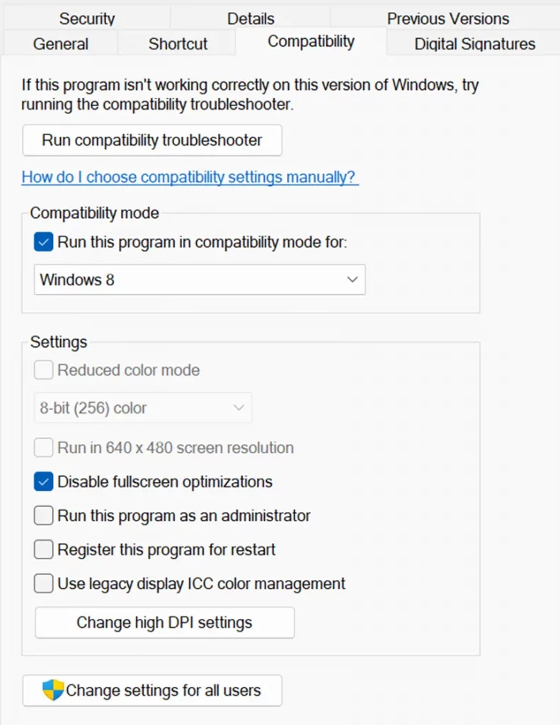 Run in Compatibility Mode
