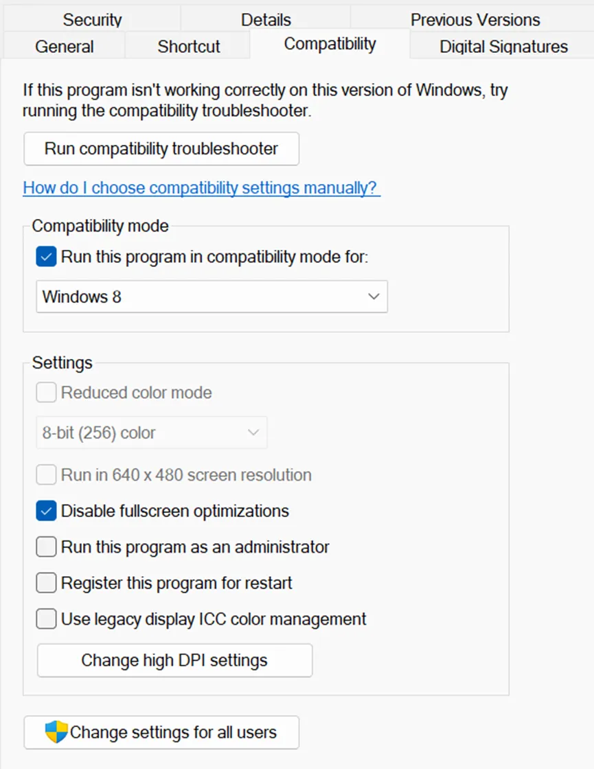Run in Compatibility Mode