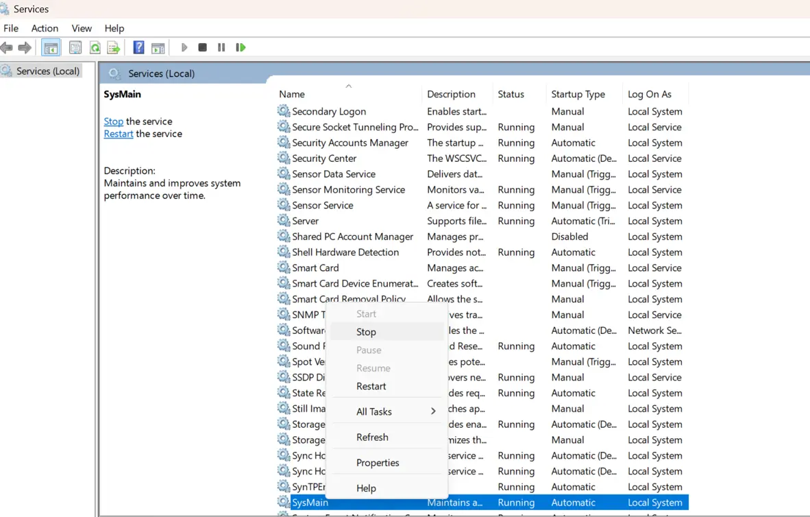 SysMain service