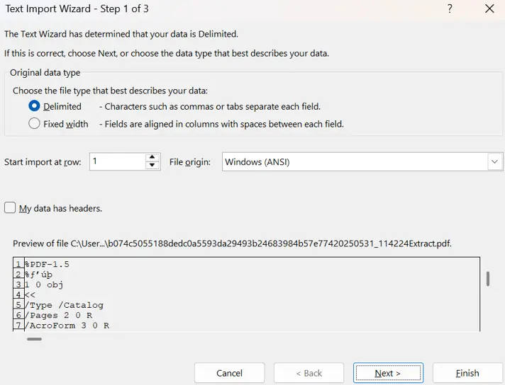 Text Import Wizard