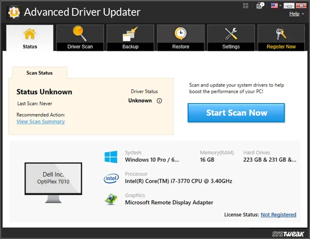 advanced driver updater dashboard