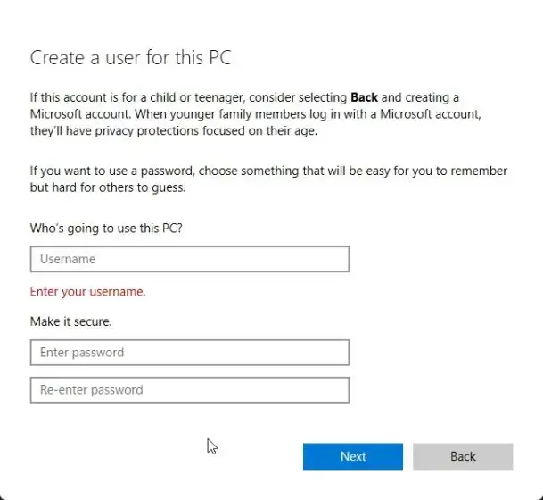 create user for pc