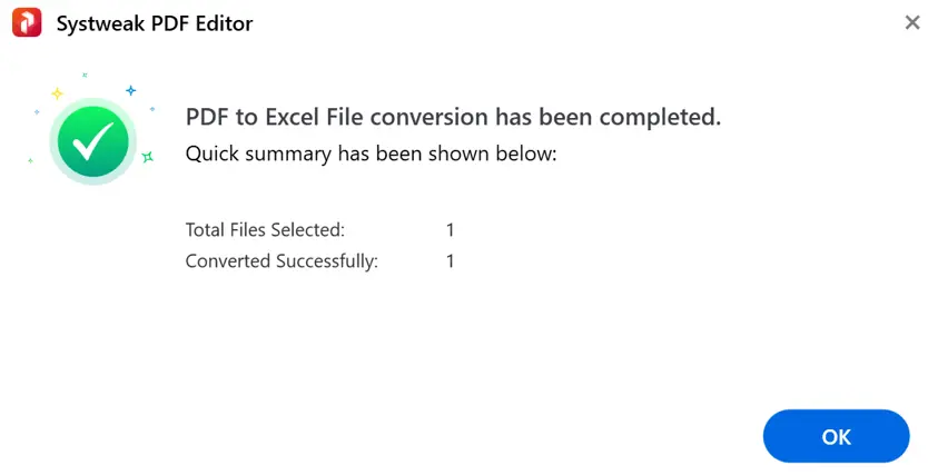 pdf to excel conversion completed