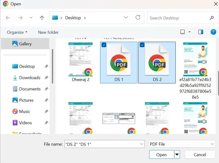 select pdf to merge
