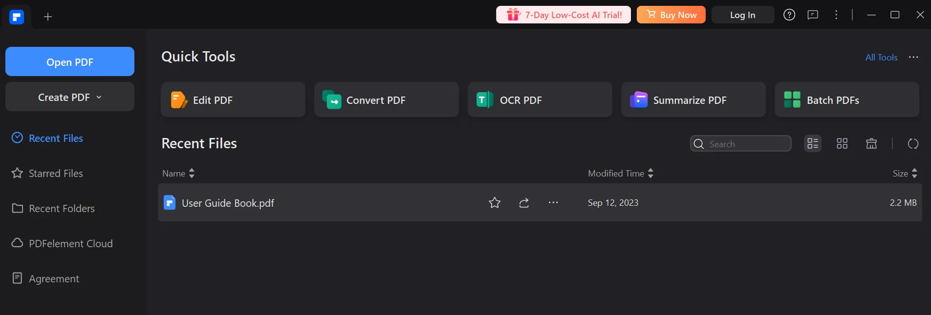 user interface of Wondershare PDFelement