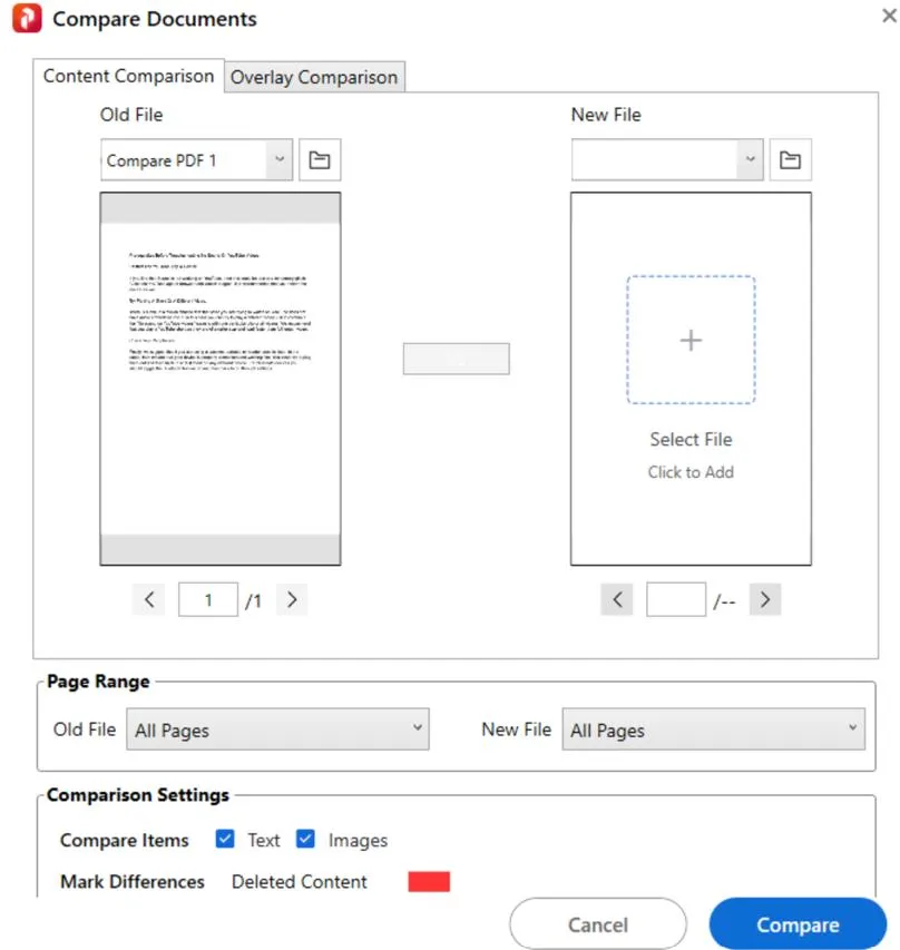 Compare PDF option