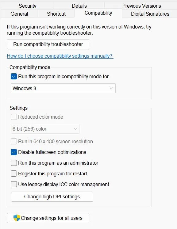 Disable fullscreen optimizations