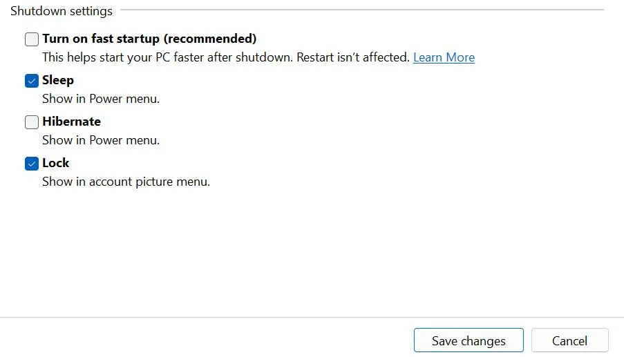 shutdown setting