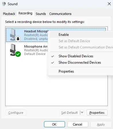 Headset Microphone option