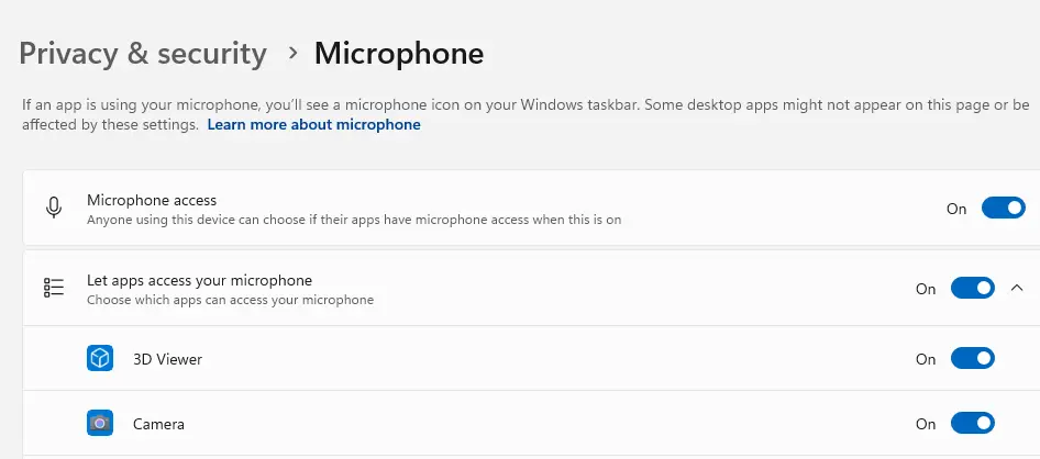 Microphone Access Toggle Button