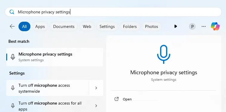 Search for Microphone privacy settings
