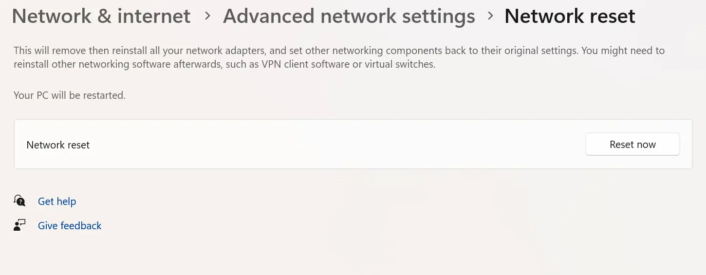 network reset restart now