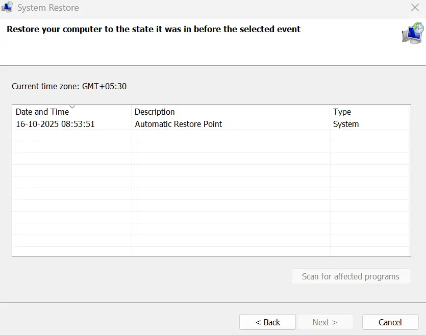restore your system to previous point