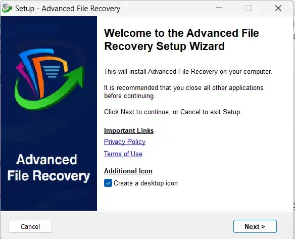 Advanced File Recovery - Next Button