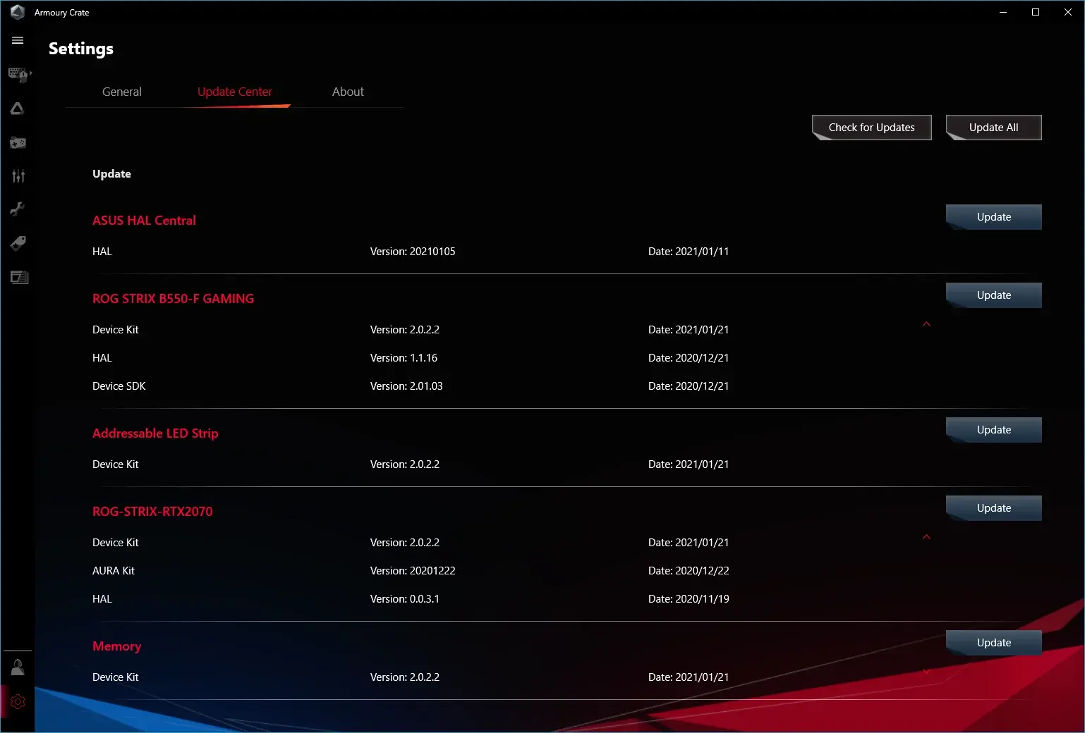 Armoury Crate app Setting