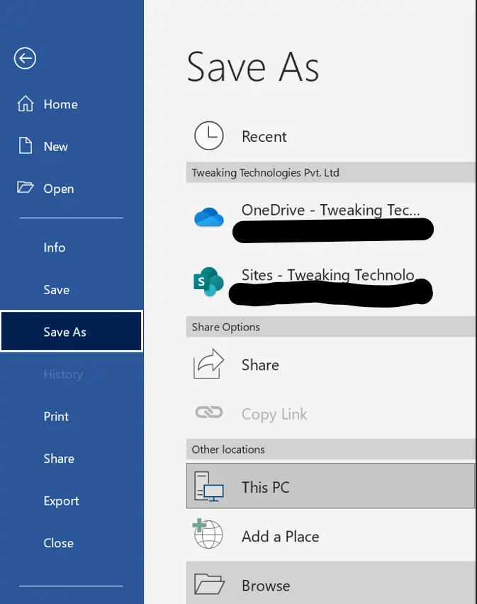 Choose Save As MS Word