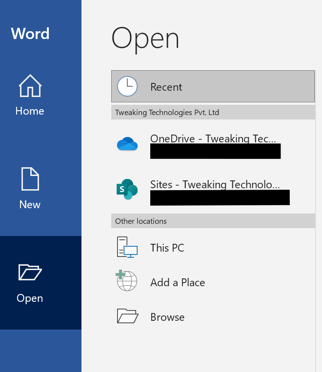 MS Office - Open Tab