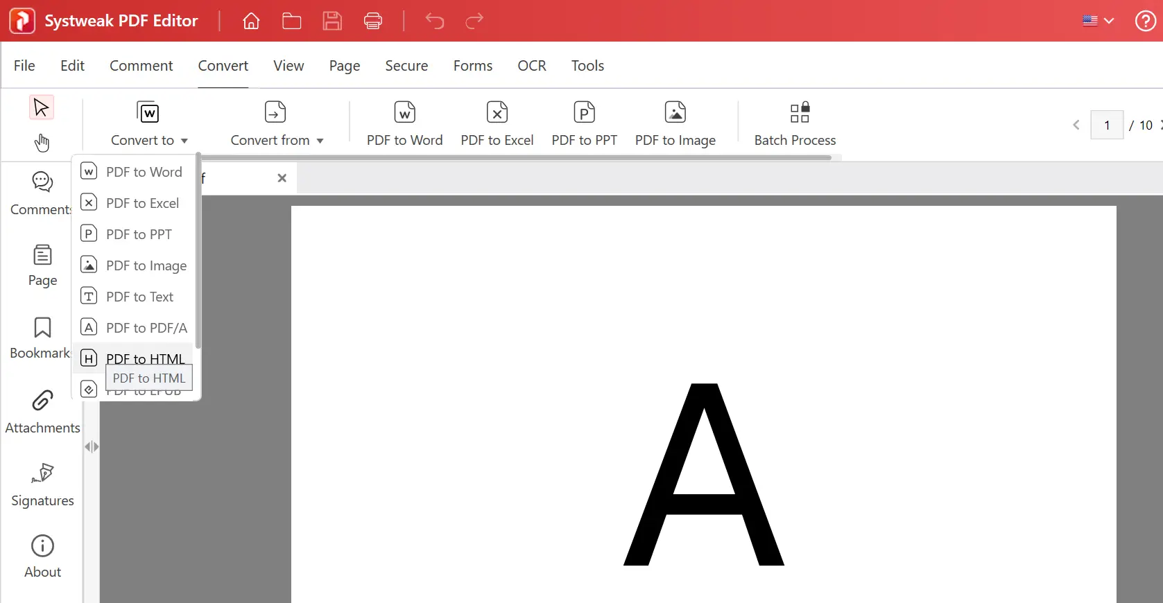 Select PDF to HTML - Systweak PDF Editor