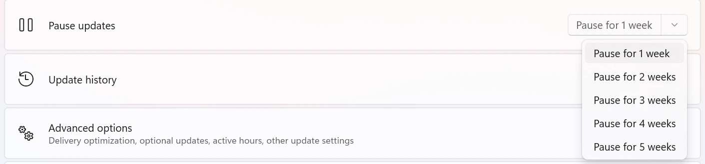 choose Pause for 1 Week