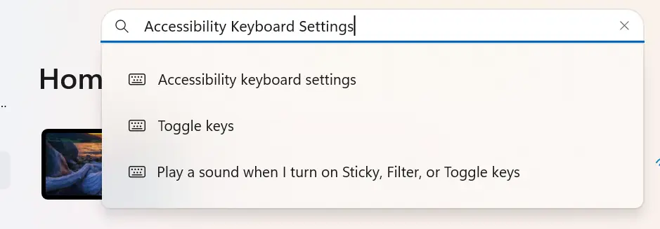 Accessibility Keyboard Settings