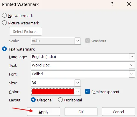 Apply Text watermark