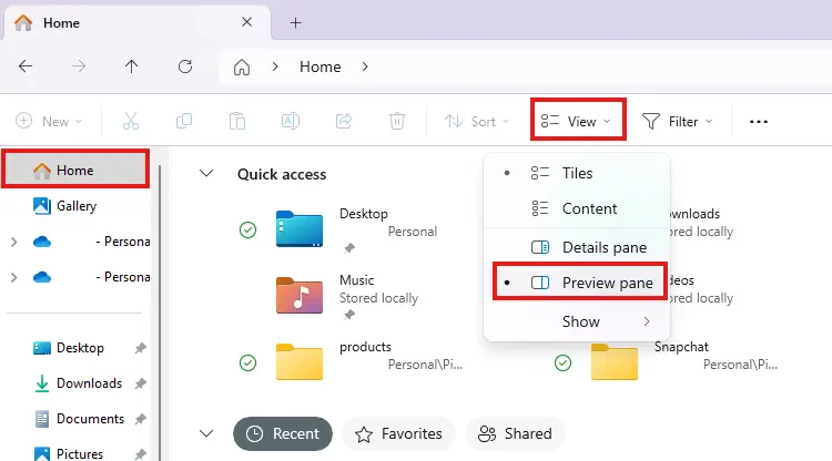 Preview Pane File Explorer